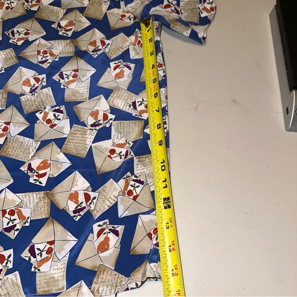 Vintage, Kathy Lee blouse, 90s blue and fruit w/ Tan envelope pattern size 8 - Picture 9 of 11